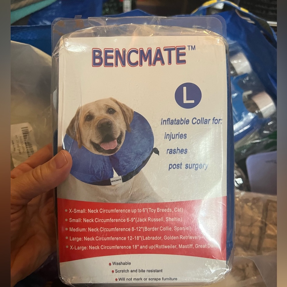 NIB bencmate inflatable dog collar size large